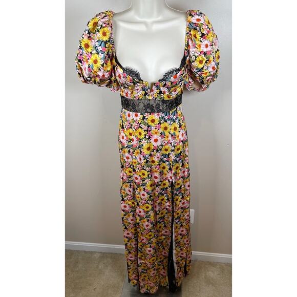 FOR LOVE & LEMONS Sylvia Floral Puff Sleeve Lace Bustier Maxi Dress Size XS - Picture 5 of 12